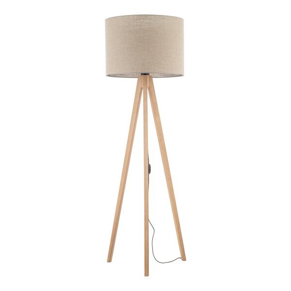 Stehleuchte Dreibein 145 cm klein E27 Holz Leinen NOLAN
