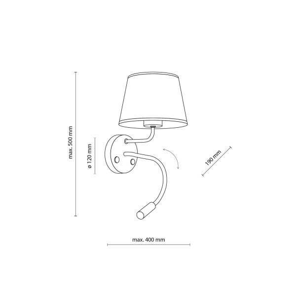 Wandlampe Schalter Schwanenhals H: 50 cm E27 + G9 Schwarz