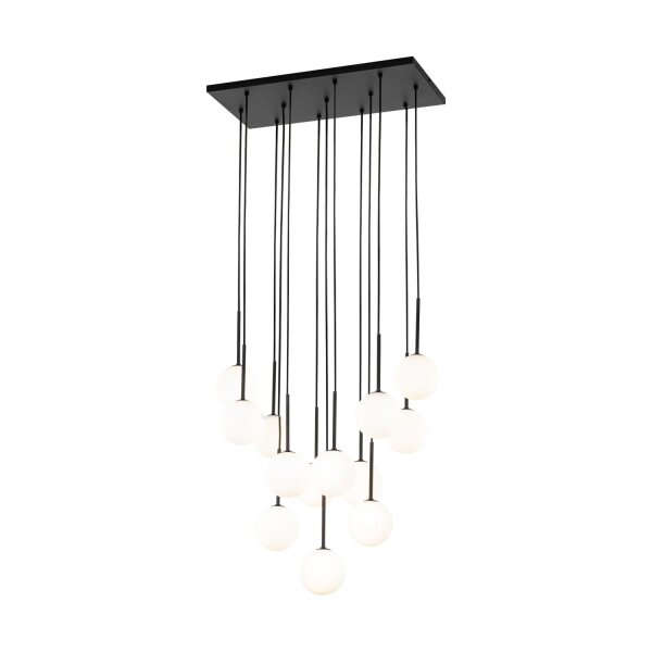 Hängeleuchte Kugel Glas Metall L: 60 cm Schwarz Weiß 13x G9