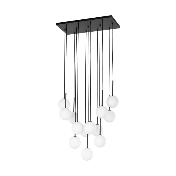Hängeleuchte Kugel Glas Metall L: 60 cm Schwarz Weiß 13x G9