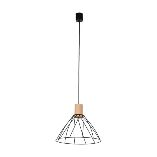 Hängelampe Draht Holz Ø 29,5 cm H: max. 165 cm verstellbar