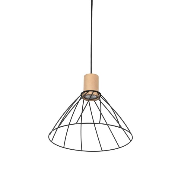Hängelampe Draht Holz Ø 29,5 cm H: max. 165 cm verstellbar