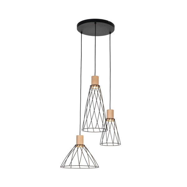 Pendelleuchte 3-flammig Metall Holz Ø 50 cm verstellbar GU10