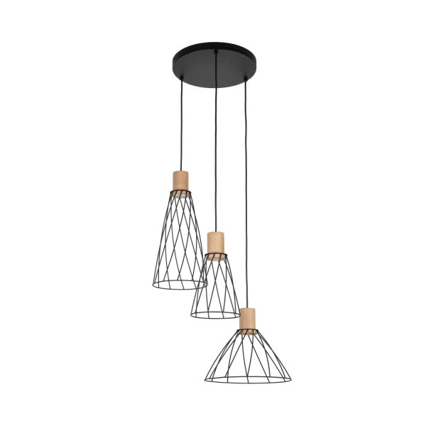 Pendelleuchte 3-flammig Metall Holz Ø 50 cm verstellbar GU10