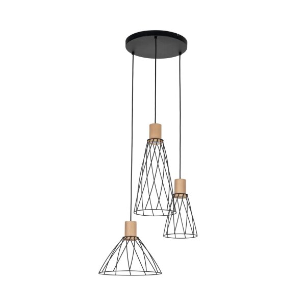 Pendelleuchte 3-flammig Metall Holz Ø 50 cm verstellbar GU10