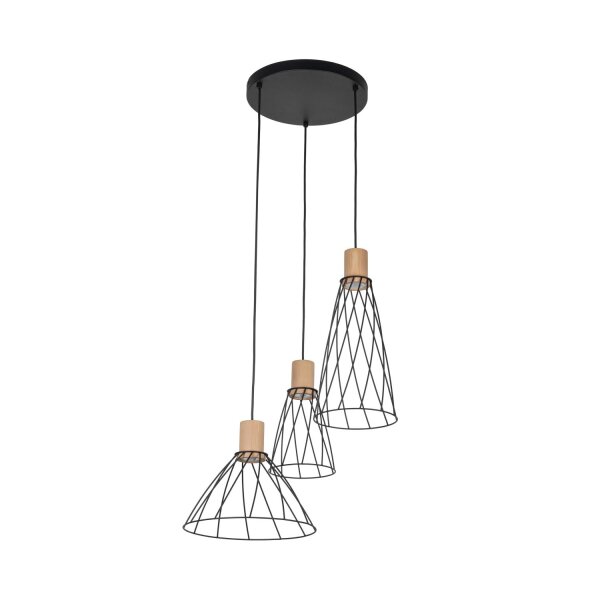 Pendelleuchte 3-flammig Metall Holz Ø 50 cm verstellbar GU10
