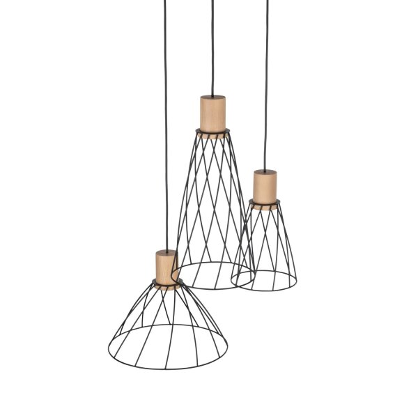 Pendelleuchte 3-flammig Metall Holz Ø 50 cm verstellbar GU10