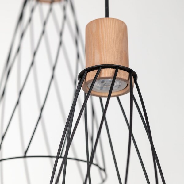 Pendelleuchte 3-flammig Metall Holz Ø 50 cm verstellbar GU10