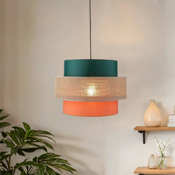 Pendelleuchte rund Ø 50 cm H: max. 160 cm Stoff Jute Bunt E27