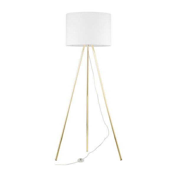 Stehlampe Wohnzimmer 160cm Metall Stoff E27 Gold Weiß Dreibein