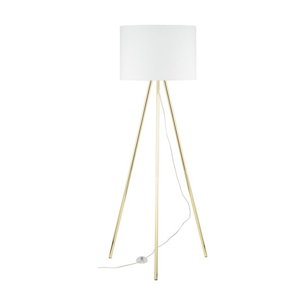 Stehlampe Wohnzimmer 160cm Metall Stoff E27 Gold Weiß Dreibein
