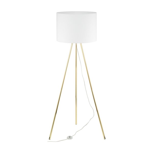 Stehlampe Wohnzimmer 160cm Metall Stoff E27 Gold Weiß Dreibein