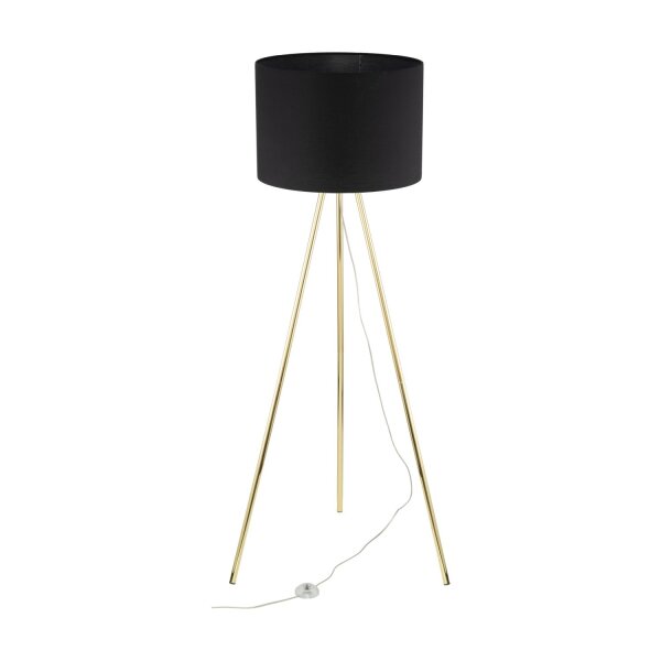 Dreibein Stehlampe 160 cm Metall Stoff E27 Gold Schwarz