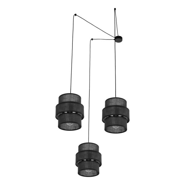 Pendelleuchte Schwarz Stoff XXL B: max. 4 m 3-flammig E27
