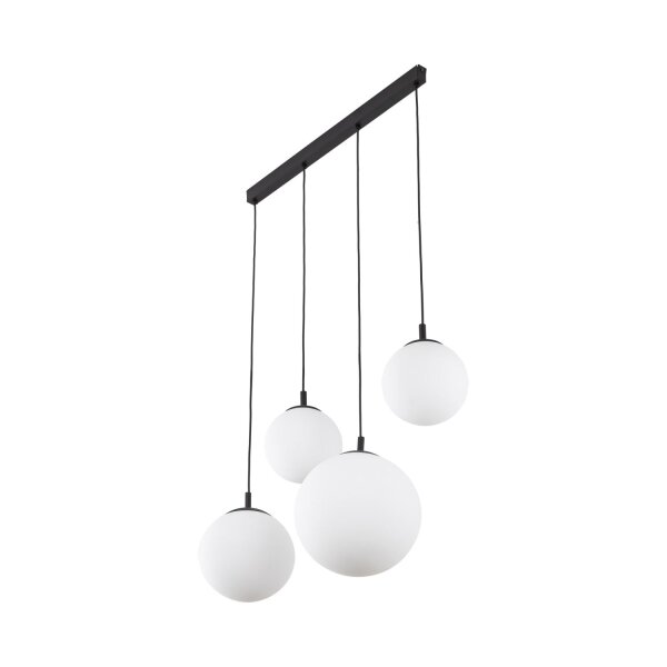 Pendelleuchte Glas Metall L: 87cm Schwarz Weiß E27 4-flammig