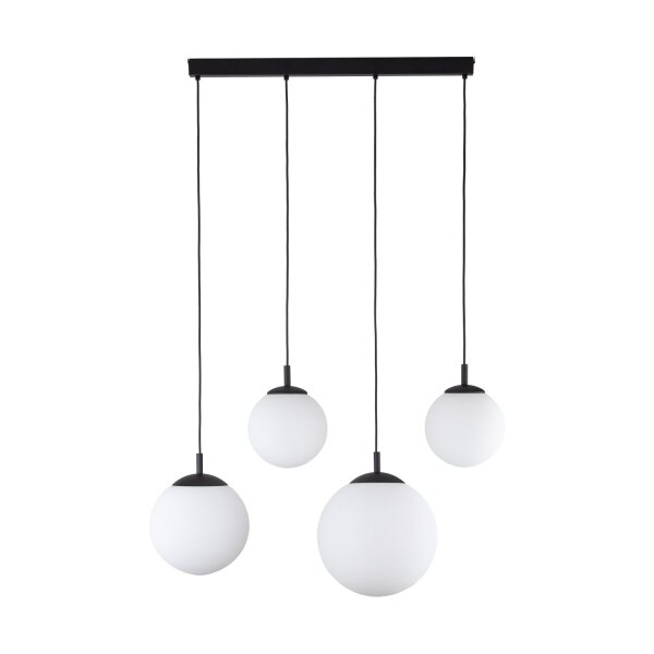 Pendelleuchte Glas Metall L: 87cm Schwarz Weiß E27 4-flammig