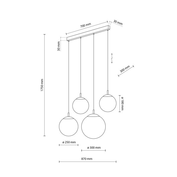 Pendelleuchte Glas Metall L: 87cm Schwarz Weiß E27 4-flammig