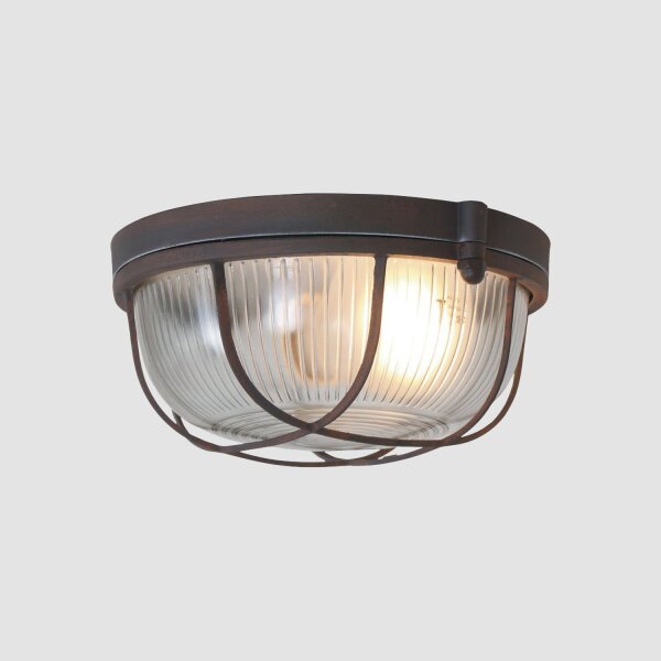 Runde Deckenlampe Braun Riffelglas Metall E27 Bullauge