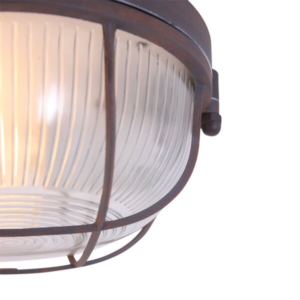 Runde Deckenlampe Braun Riffelglas Metall E27 Bullauge