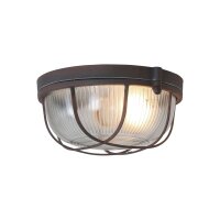 Runde Deckenlampe Braun Riffelglas Metall E27 Bullauge