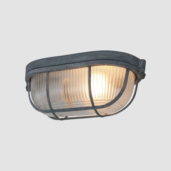 Deckenleuchte Riffelglas Metall Grau L:21 cm Industrie