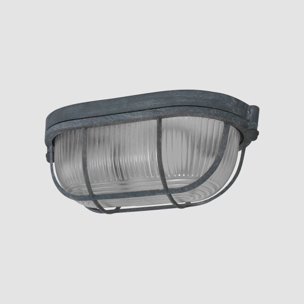 Deckenleuchte Riffelglas Metall Grau L:21 cm Industrie