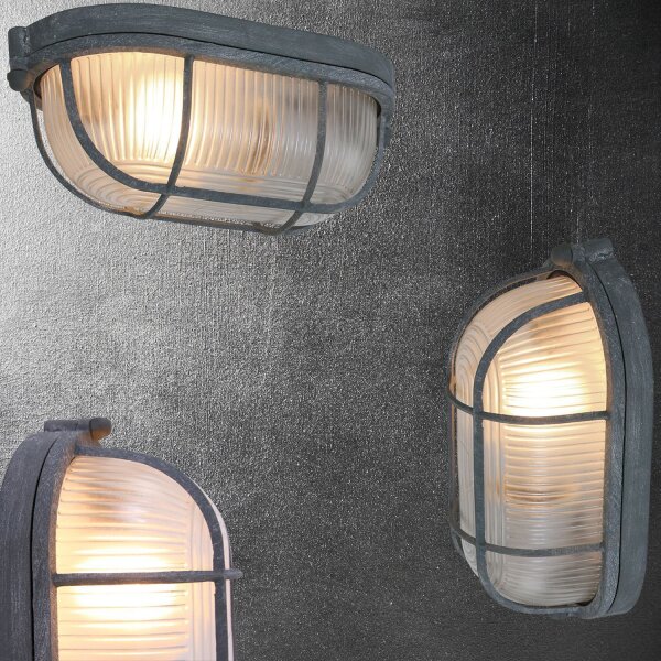 Deckenleuchte Riffelglas Metall Grau L:21 cm Industrie
