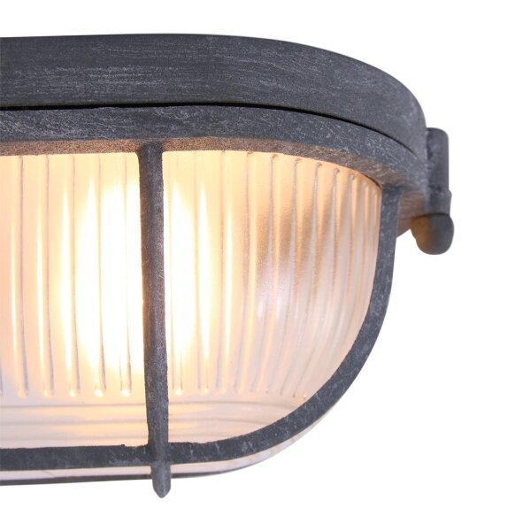 Deckenleuchte Riffelglas Metall Grau L:21 cm Industrie