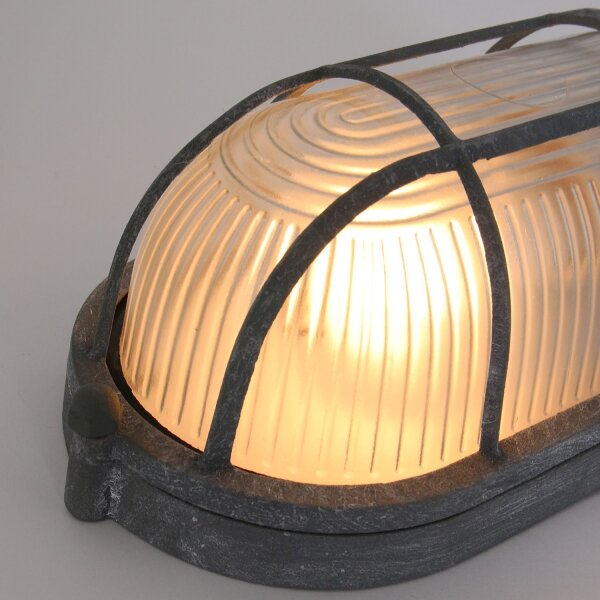 Deckenleuchte Riffelglas Metall Grau L:21 cm Industrie