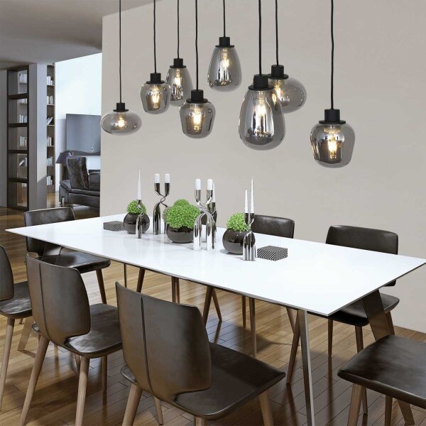 Runde Hängelampe Schwarz Rauchgrau Glas Metall 145 cm