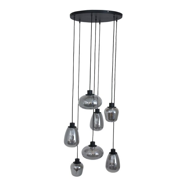 Hängelampe Glas Metall Schwarz Rauchgrau Ø50 cm rund