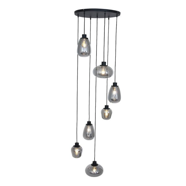 Hängelampe Glas Metall Schwarz Rauchgrau Ø50 cm rund