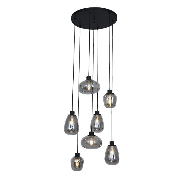 Hängelampe Glas Metall Schwarz Rauchgrau Ø50 cm rund