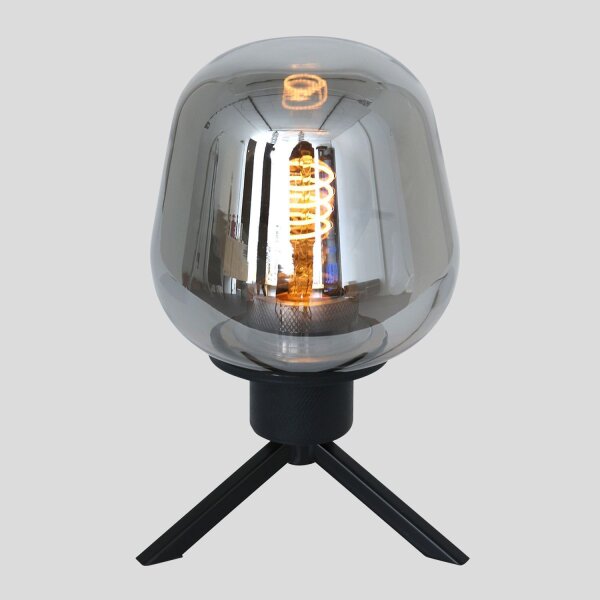 Tischlampe Glasschirm Schwarz Rauchgrau 23 cm elegant