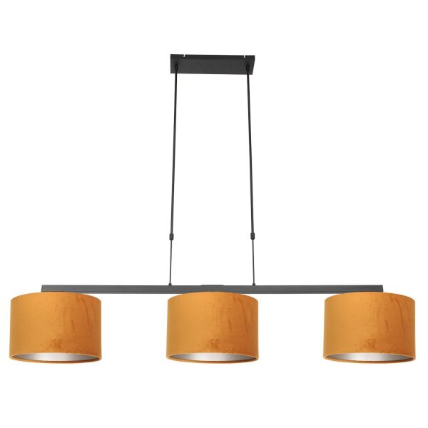 Hängelampe Metall Stoff in Schwarz Gold 140 cm 3-flmg