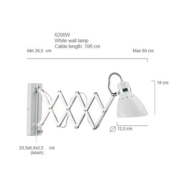 Ausziehbarer Wandstrahler dimmbar Weiß T:90 cm Stecker