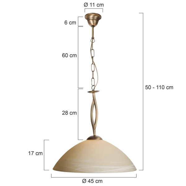 Runde Pendelleuchte Glas Metall Ø45 cm E27 gemütlich