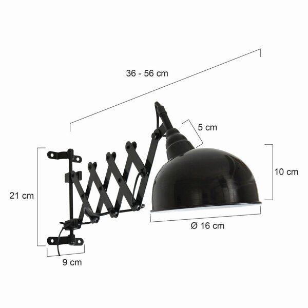 Wandspot Metall Schwarz T:56 cm mit Stecker flexibel