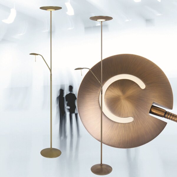 Dimmbarer LED Deckenfluter mit Lesearm in Bronze 185 cm