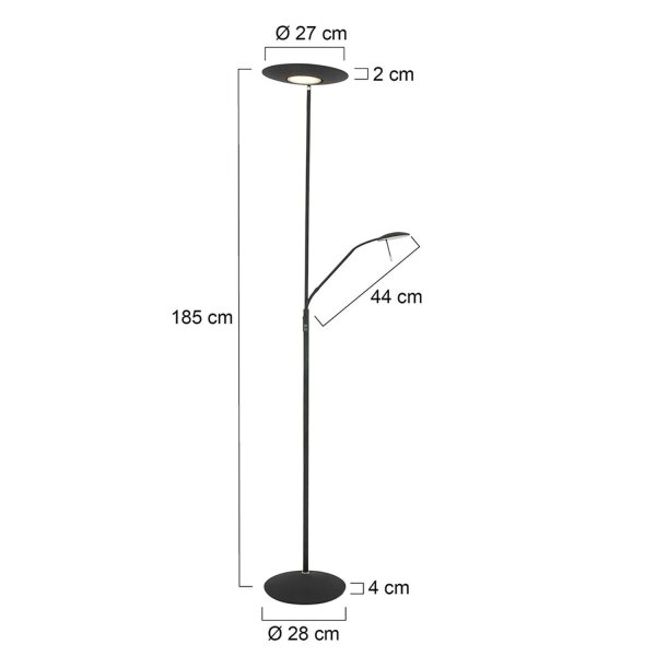 LED Deckenfluter mit Lesearm in Schwarz 185 cm dimmbar