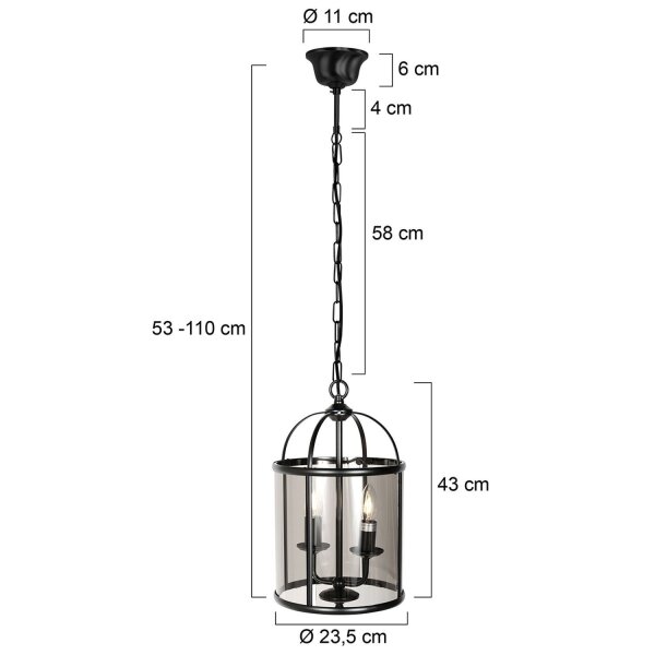 Hängelampe Glas Metall Schwarz Rauchgrau E14 elegant