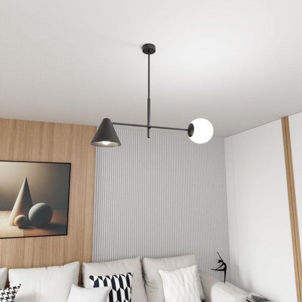 Längliche Deckenlampe Metall Glas Schwarz E14 blendarm