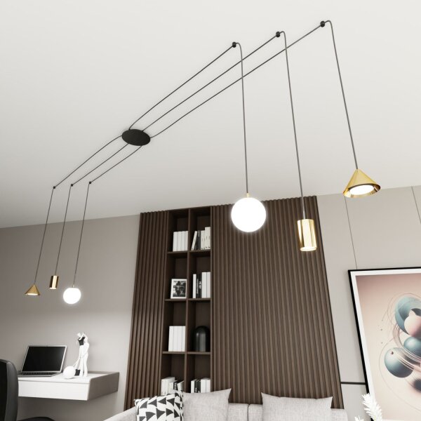 Große Pendelleuchte flexibel Glas Metall 200 cm Kabel