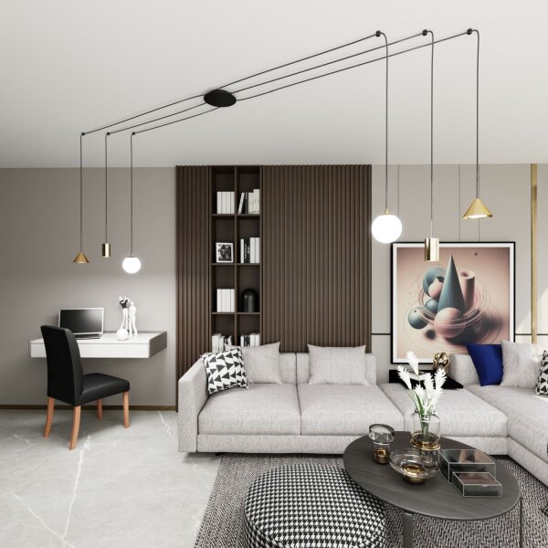 Große Pendelleuchte flexibel Glas Metall 200 cm Kabel