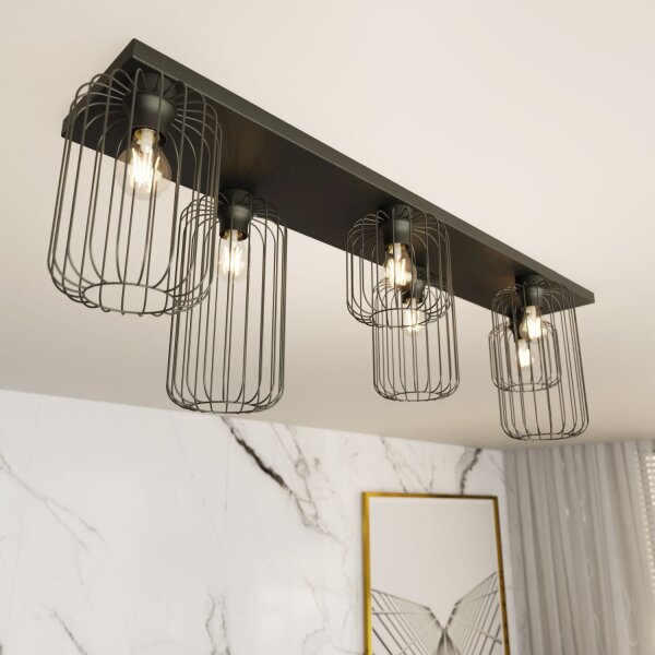 Metall Deckenlampe Schwarz L:115 cm Retro E27 6-flammig