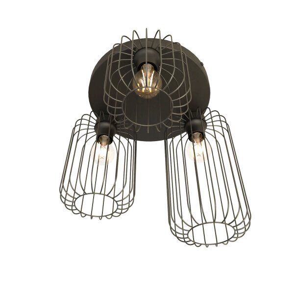 Runde Deckenlampe Schwarz Metall E27 3-flammig B:30 cm