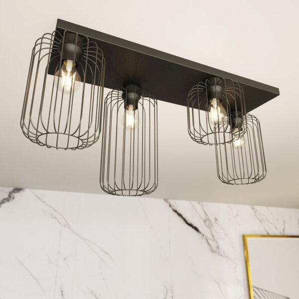 Metall Deckenlampe Schwarz L:70 cm Retro E27 4-flammig