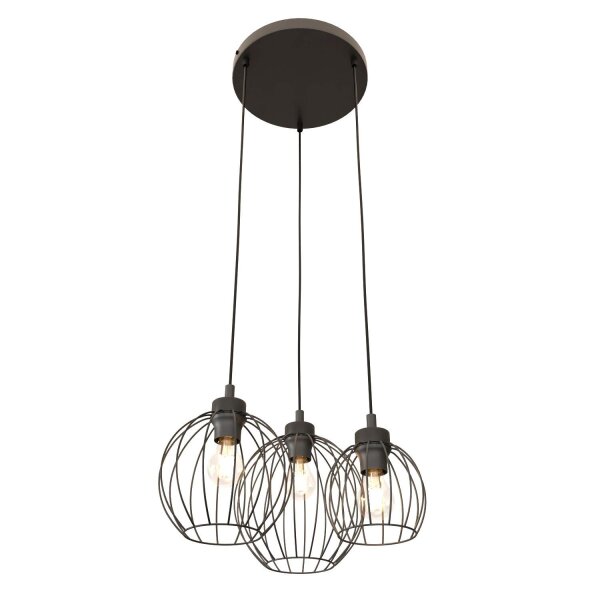 Metall Hängelampe E27 3-flammig B:30 cm rund Schwarz