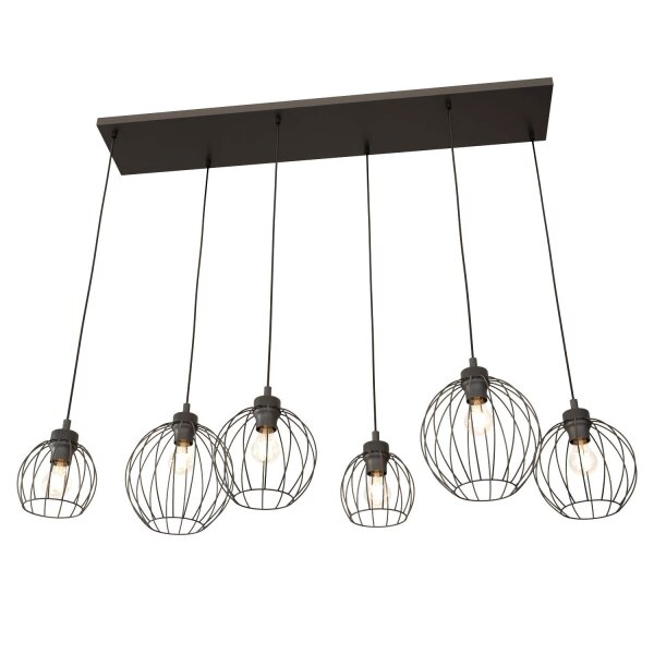 Schwarze Pendelleuchte E27 Metall 6-flammig L:125 cm