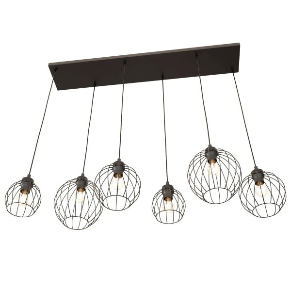 Schwarze Pendelleuchte E27 Metall 6-flammig L:125 cm